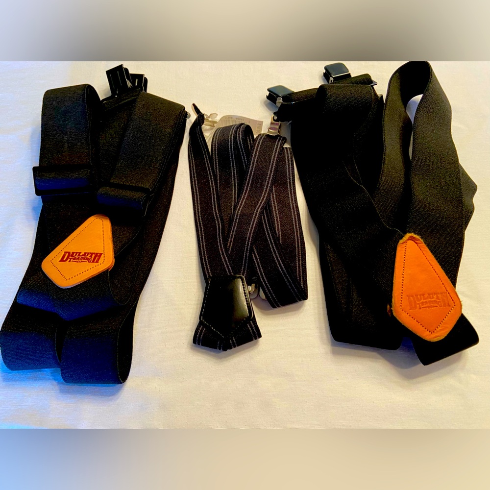 2 pair of Deluth suspenders and 1 dress pair